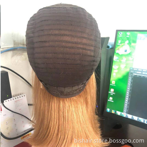 12 Inch Light Blonde Wig For Women 150% Density Machine Made Short Bod Wig Brazilian Straight Hair Pixie Cut Wigs With Bangs